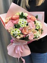Букет нежные объятья в Айхале Букет цветов из: Гвоздики, Розы и Хризантемы в Айхале